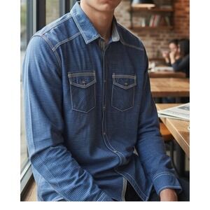 BKE Standard Fit Blue Stripe Long Sleeve Button Up Shirt Mens XL Casual Work